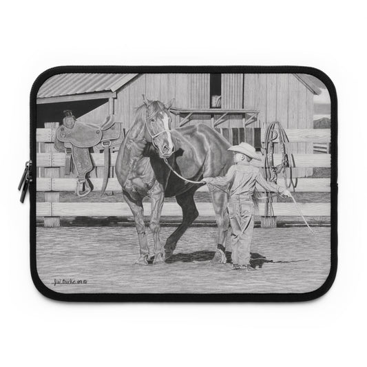 "Tall Task for a little Cowboy" Rustic Cowboy Laptop Sleeve, Western Cowpoke Case, Unique Gift for Ranch Lovers, Rodeo Accessories, Durable Tech Cover