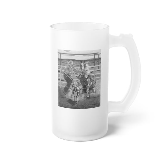 Frosted Glass Beer Mug with Vintage Art, Unique Gift for Beer Lovers, Perfect for Home or Bar, Great for Celebrations, Customizable