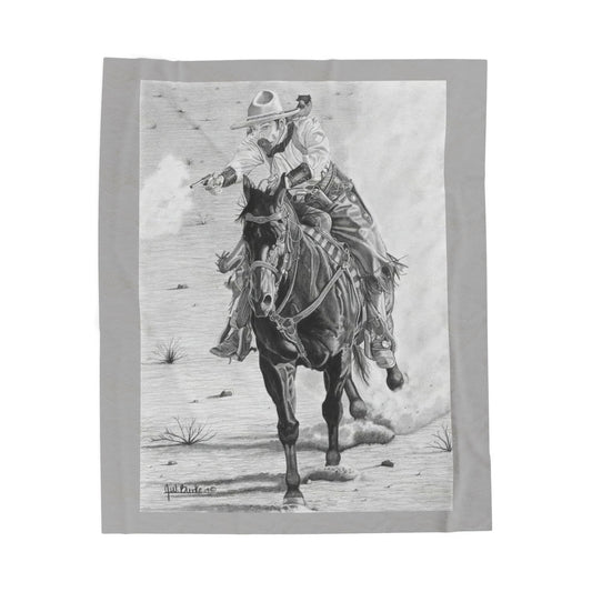 "Wild Bill Rides Again"  Cozy Cowboy Velveteen Plush Blanket | Western Decor, Gift for Horse Lovers, Camping Blanket, Soft Throw, Farmhouse Style