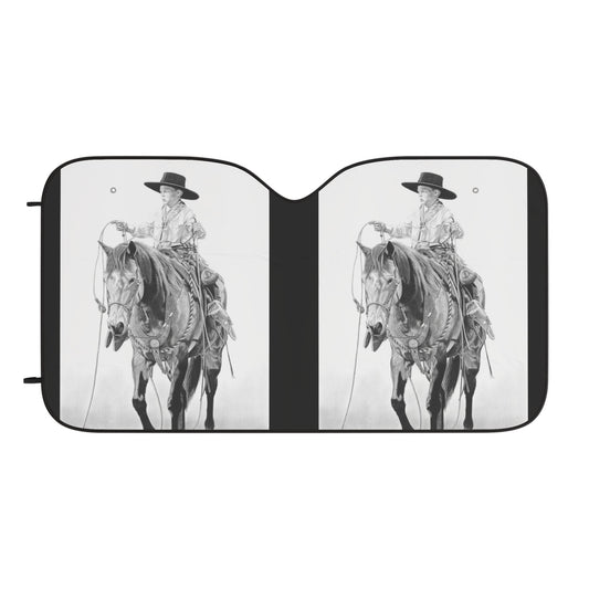Young Cowboy Car Sun Shade — Western Ranch Windmill Auto Sunshade