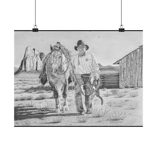 "On The Trail of Outlaw" Rustic Cowboy Art Print | Western Decor | Framed Wall Art, Matte Horizontal Posters, Country Home, Gift for Horse Lovers