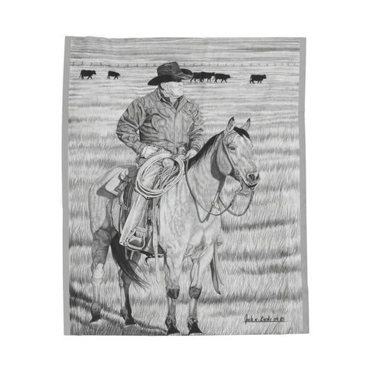 "The Passing Storm" Cozy Cowboy Velveteen Plush Blanket | Western Decor, Gift for Horse Lovers, Camping Blanket, Soft Throw, Farmhouse Style