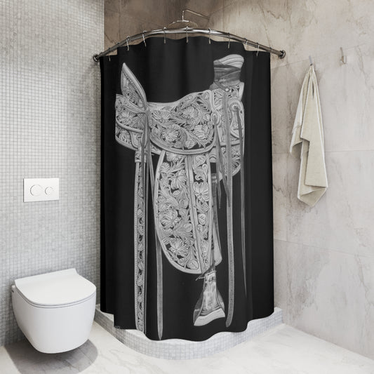 New Saddle Shower Curtain — Western Ranch Black-and-White Bathroom Decor