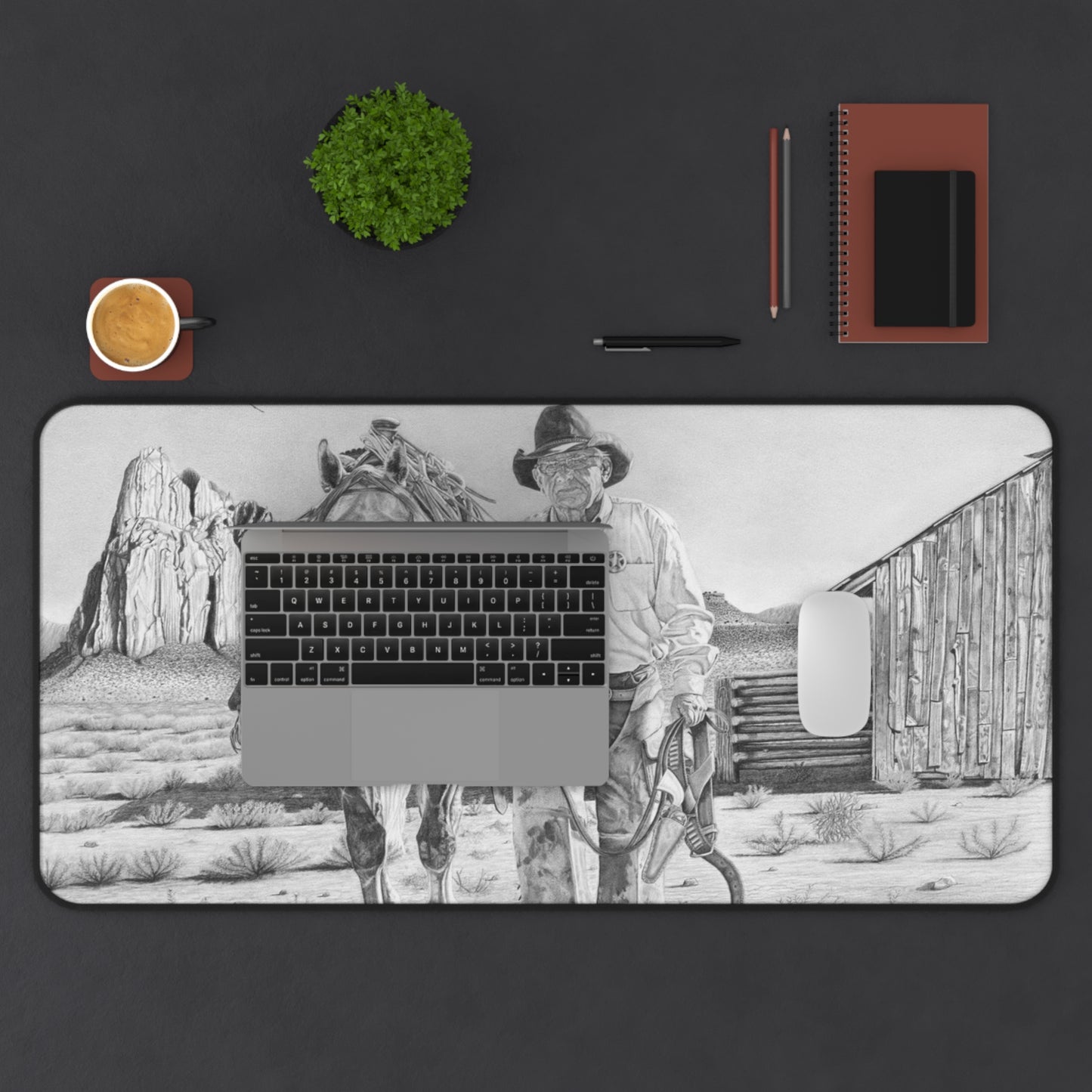 "On The Trail of Outlaw" Rustic Horseman Desk Mat - Western Decor, Cowboy Office Accessory, Horse Lovers Gift, Stylish Computer Mat, Rustic Home Office