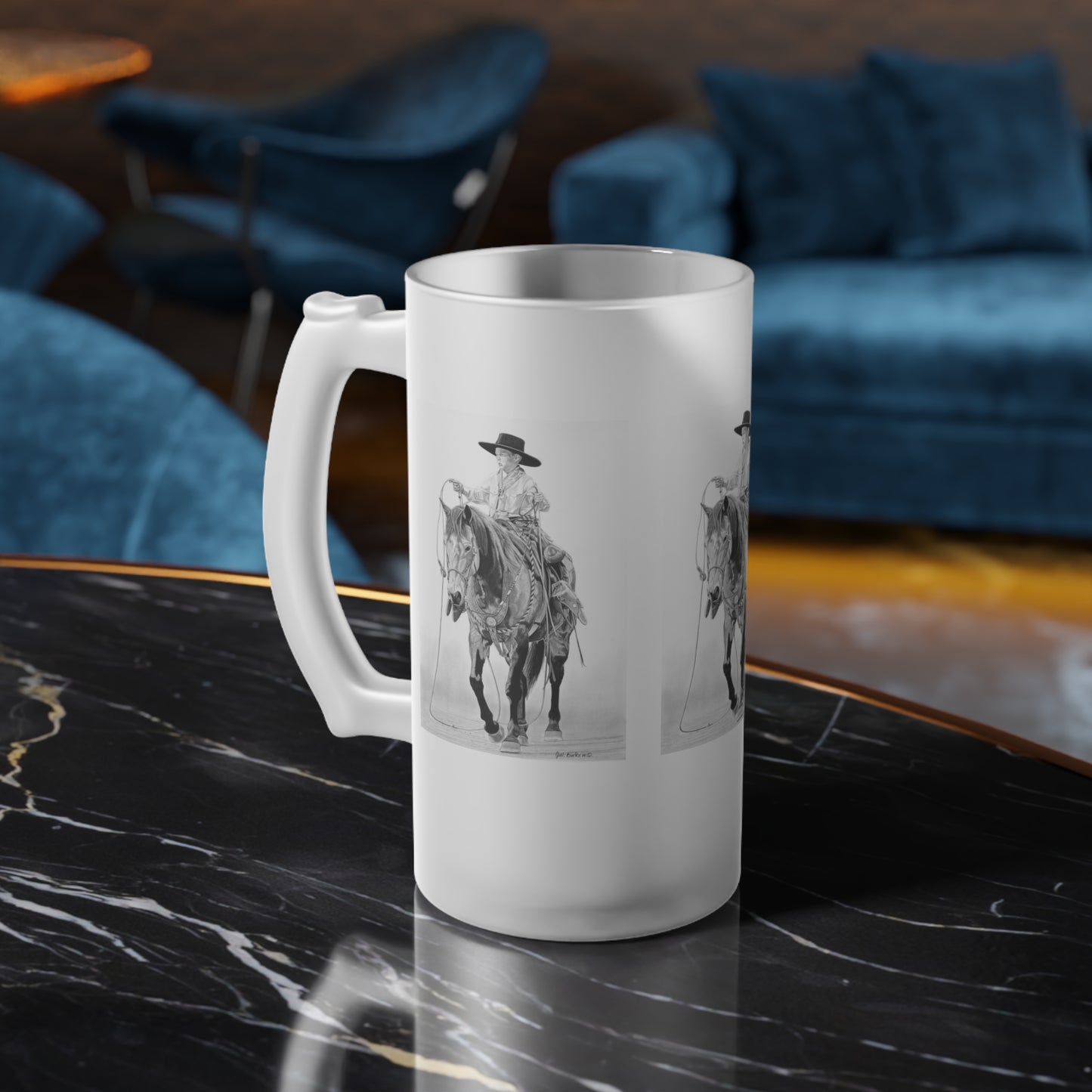 Frosted Glass Beer Mug with Vintage Art, Unique Gift for Beer Lovers, Perfect for Home or Bar, Great for Celebrations, Customizable