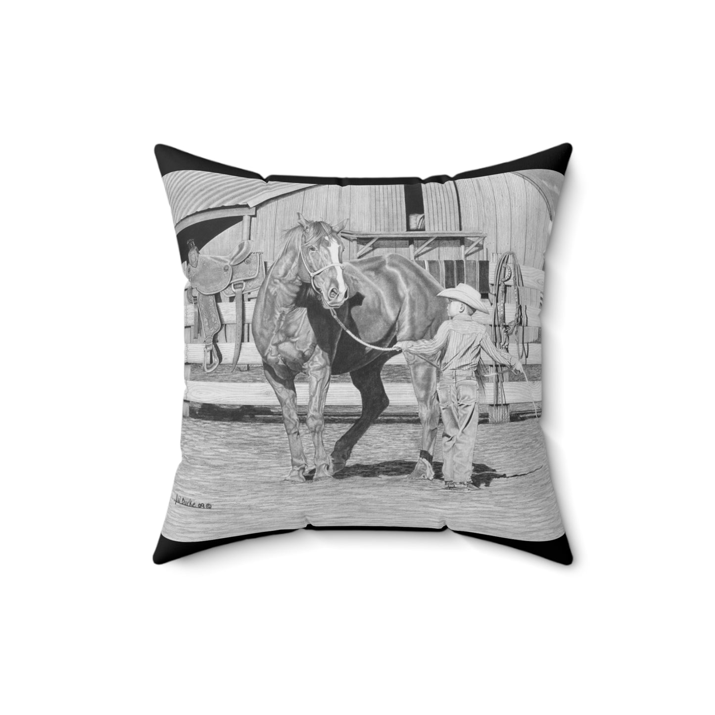 "Tall Task for a little Cowboy" Western Art Pillow