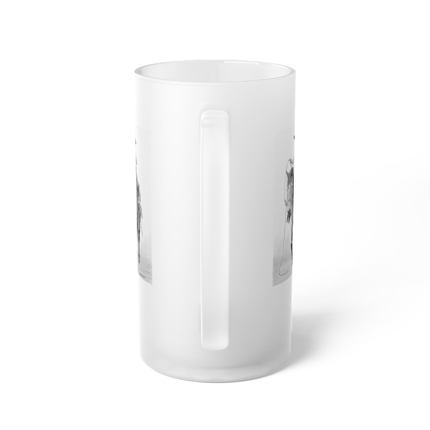 Frosted Glass Beer Mug with Vintage Art, Unique Gift for Beer Lovers, Perfect for Home or Bar, Great for Celebrations, Customizable