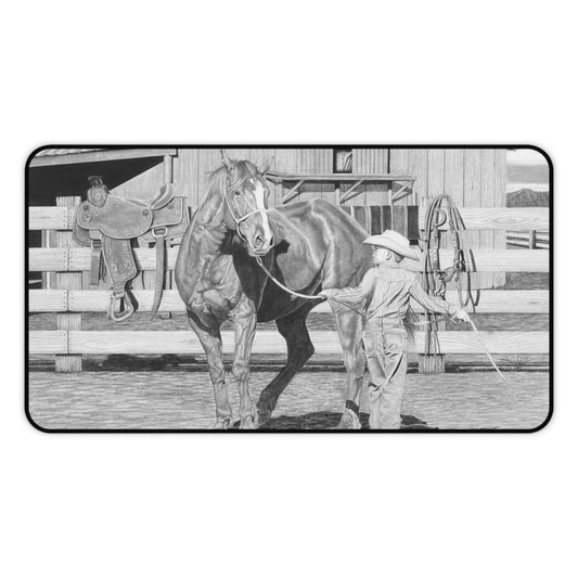 "Tall Task for a Little Cowboy" Rustic Horseman Desk Mat - Western Decor, Cowboy Office Accessory, Horse Lovers Gift, Stylish Computer Mat, Rustic Home Office