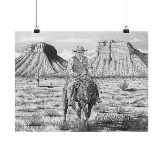 "On The Outlaw Trail" Rustic Cowboy Art Print | Western Decor | Framed Wall Art, Matte Horizontal Posters, Country Home, Gift for Horse Lovers