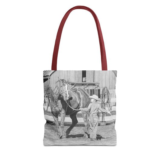 "Tall Task for a Little  Cowboy"  Tote Bag, Western Style Shopping Tote, Equestrian Gift, Farmhouse Decor, Horse Lover Accessory