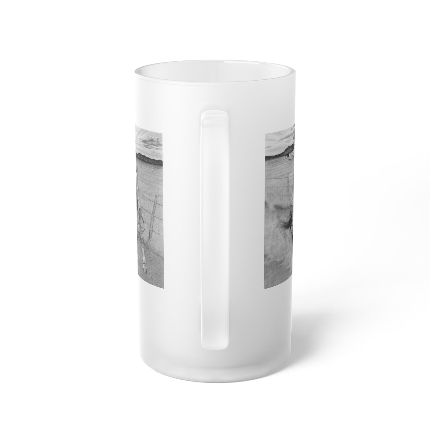 Frosted Glass Beer Mug with Vintage Art, Unique Gift for Beer Lovers, Perfect for Home or Bar, Great for Celebrations, Customizable