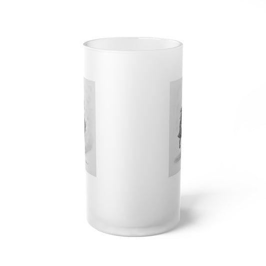 "Bandit" Frosted Glass Beer Mug with Vintage Art, Unique Gift for Beer Lovers, Perfect for Home or Bar, Great for Celebrations, Customizable