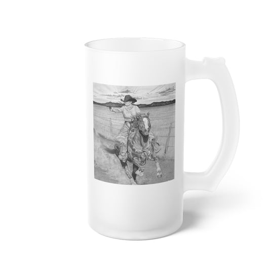 "Dangerous and Beautiful" Frosted Glass Beer Mug with Vintage Art, Unique Gift for Beer Lovers, Perfect for Home or Bar, Great for Celebrations, Customizable