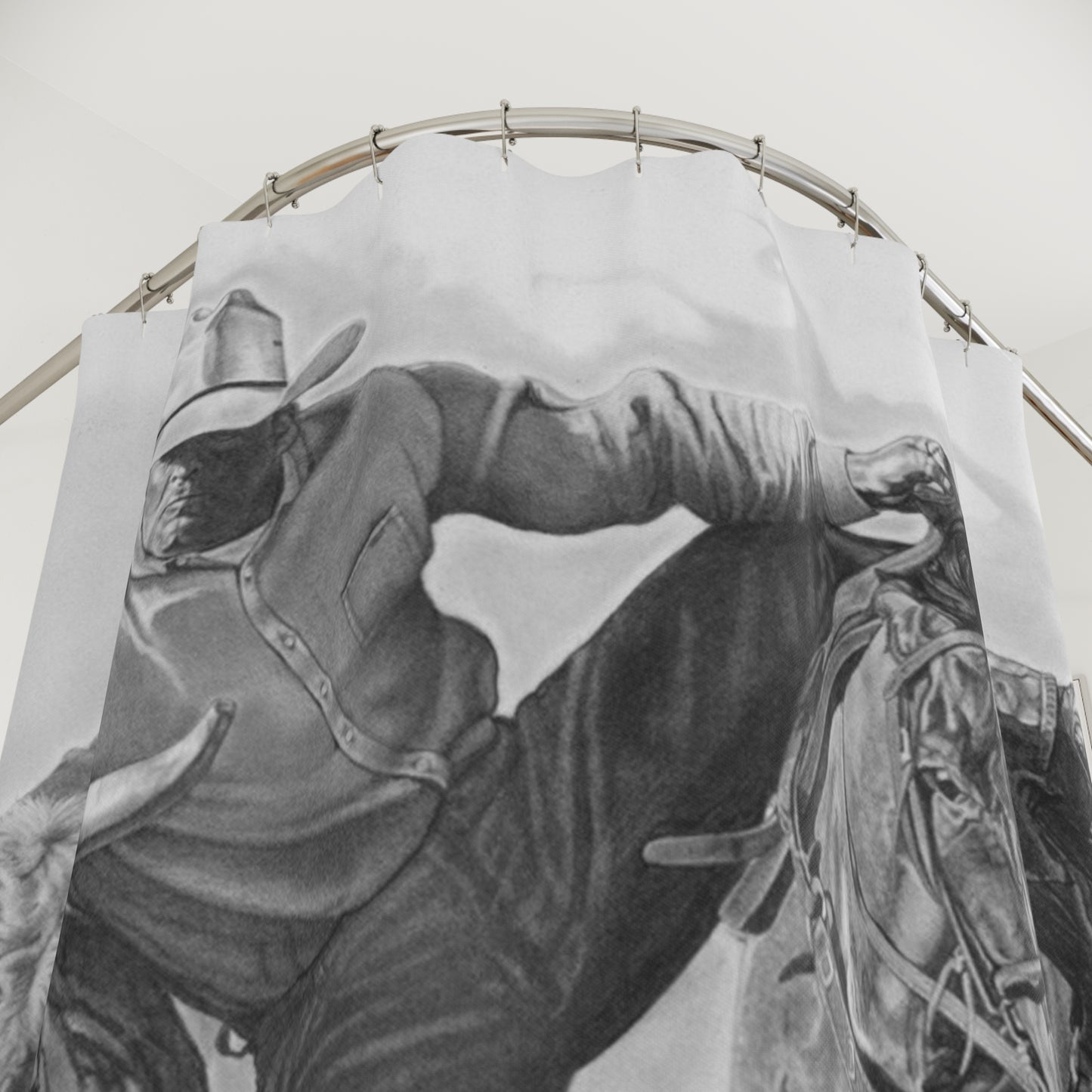 Cowboy Life #1 Shower Curtain — Western Ranch Black-and-White Bathroom Decor