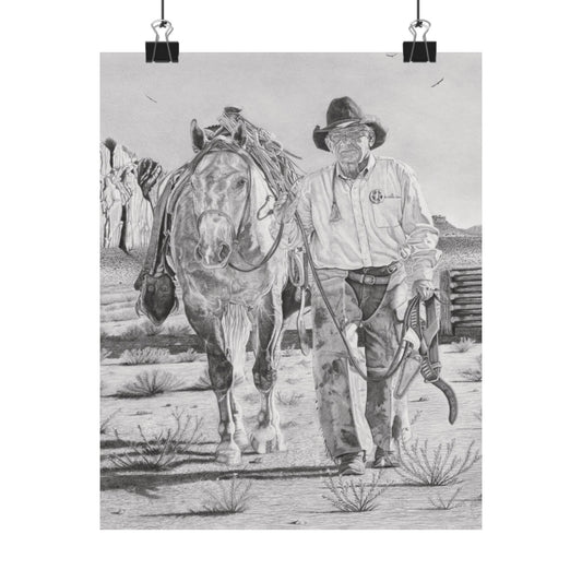 "On The Trail of Outlaw"  Rustic Cowboy Art Print, Western Decor, Country Home Wall Art, Vintage Horse Poster, Matte Vertical Poster