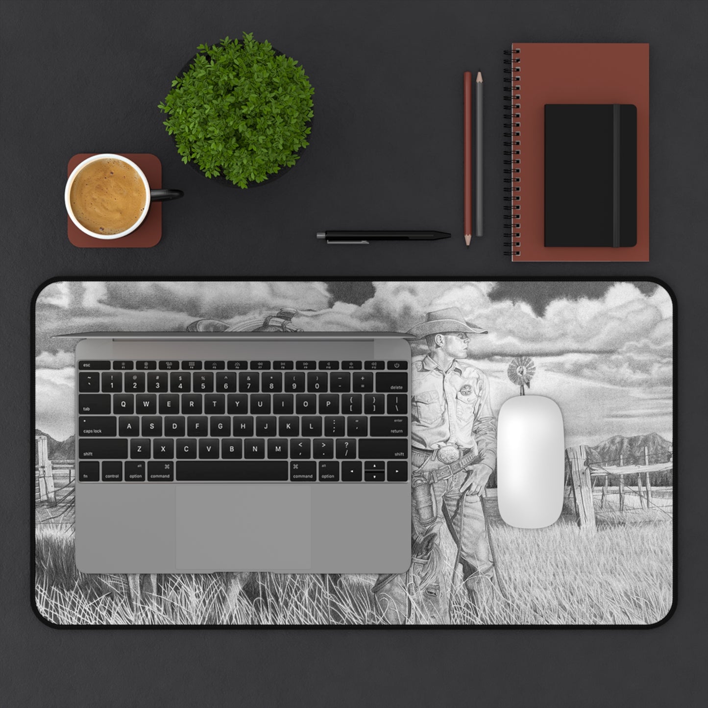 Young Cowboy Dream Rustic Horseman Desk Mat - Western Decor, Cowboy Office Accessory, Horse Lovers Gift, Stylish Computer Mat, Rustic Home Office