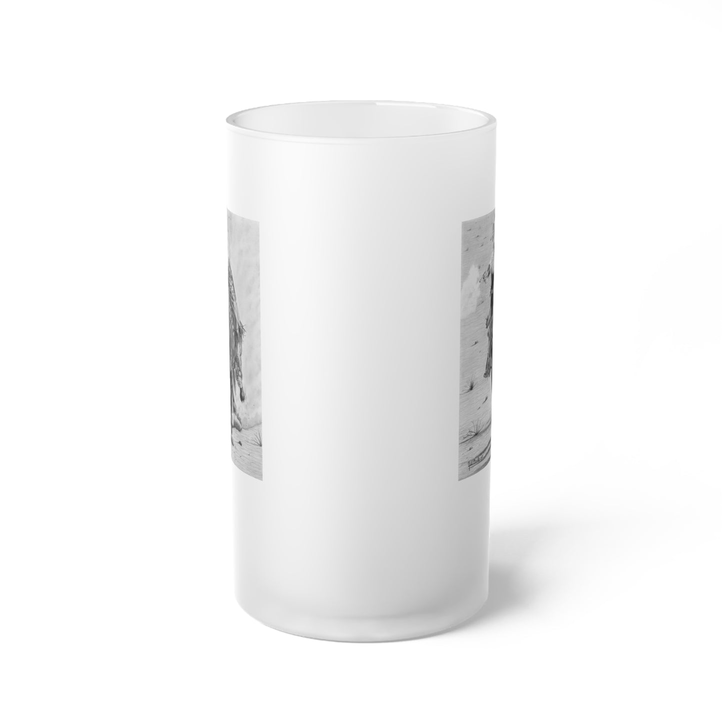 Frosted Glass Beer Mug with Vintage Art, Unique Gift for Beer Lovers, Perfect for Home or Bar, Great for Celebrations, Customizable