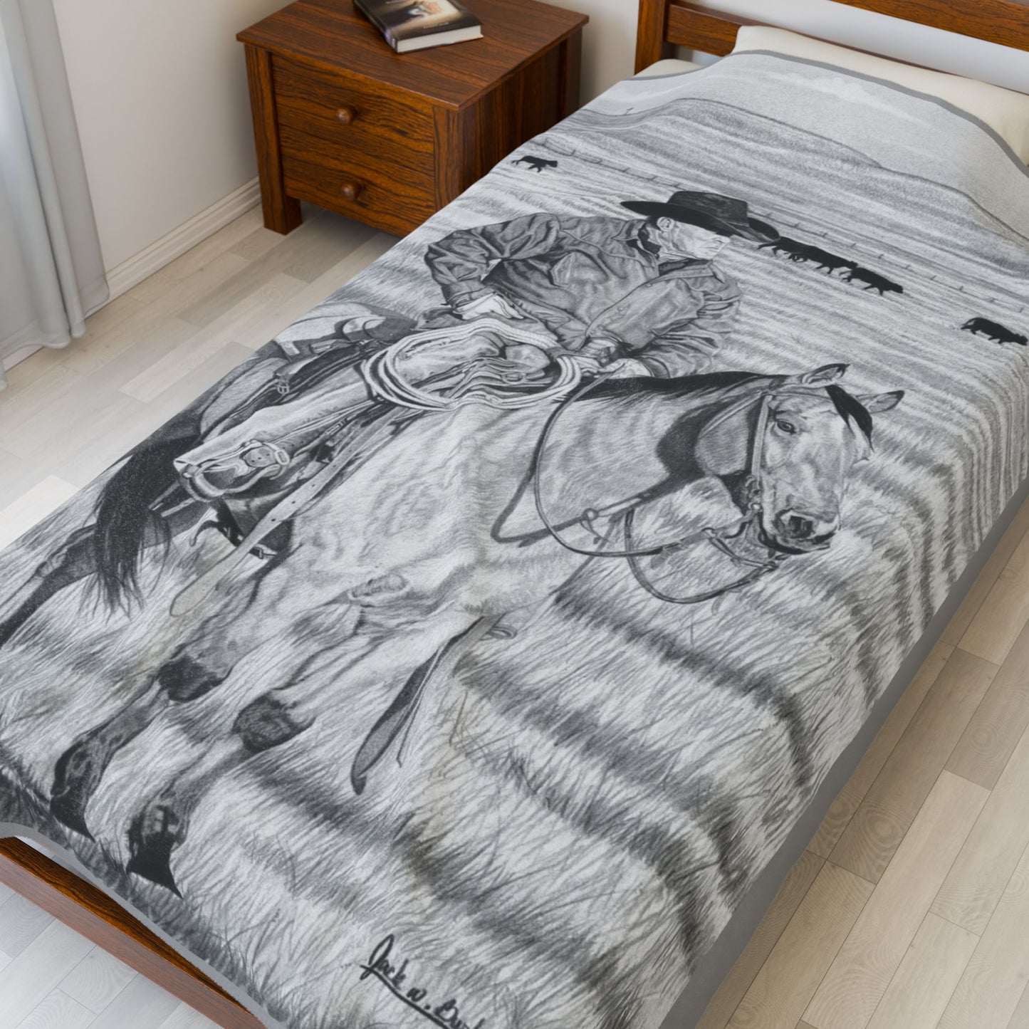 "The Passing Storm" Cozy Cowboy Velveteen Plush Blanket | Western Decor, Gift for Horse Lovers, Camping Blanket, Soft Throw, Farmhouse Style