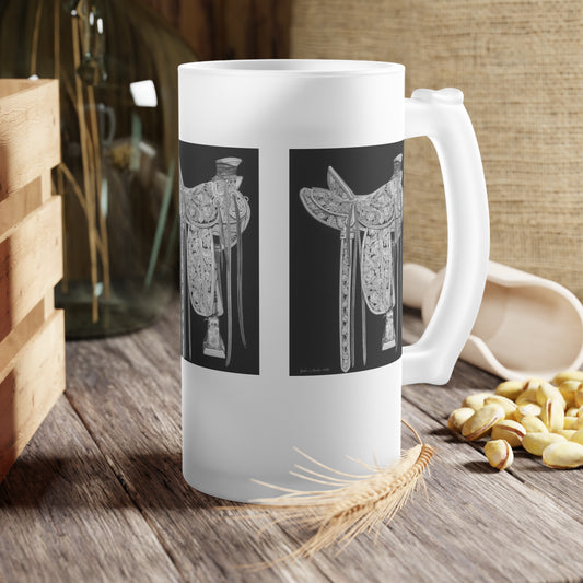 Frosted Glass Beer Mug with Vintage Art, Unique Gift for Beer Lovers, Perfect for Home or Bar, Great for Celebrations, Customizable