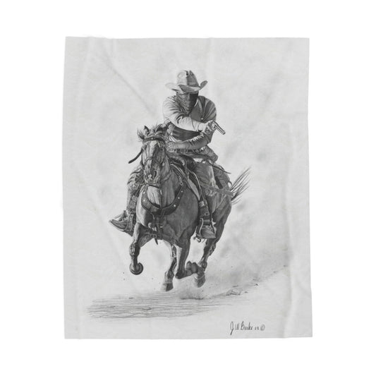 "Bandit" Cozy Cowboy Velveteen Plush Blanket | Western Decor, Gift for Horse Lovers, Camping Blanket, Soft Throw, Farmhouse Style