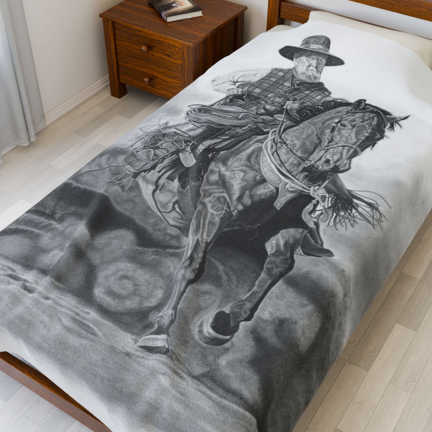 "Trouble Up Ahead"  Cozy Cowboy Velveteen Plush Blanket | Western Decor, Gift for Horse Lovers, Camping Blanket, Soft Throw, Farmhouse Style