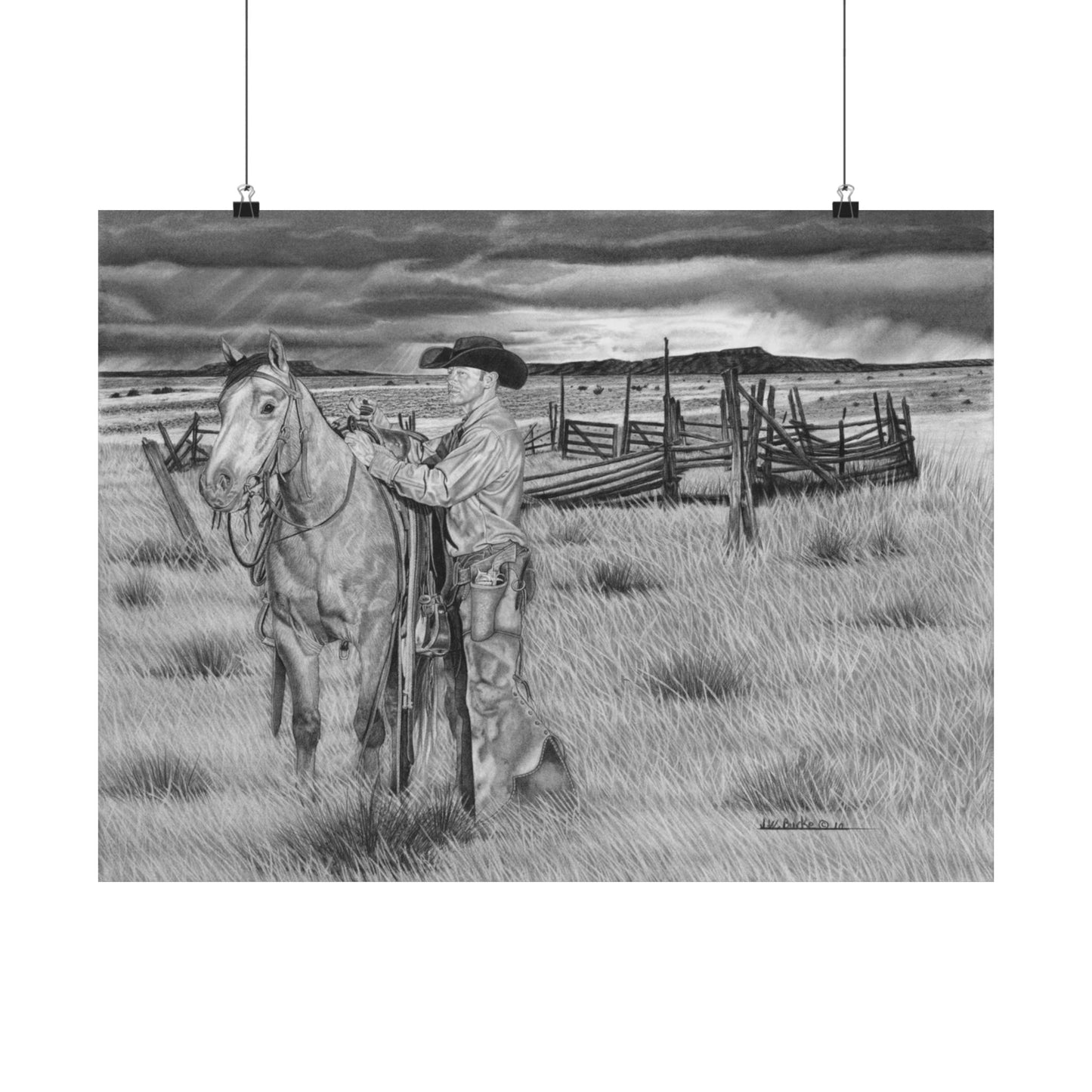 "The Coming Storm" Rustic Cowboy Art Print | Western Decor | Framed Wall Art, Matte Horizontal Posters, Country Home, Gift for Horse Lovers