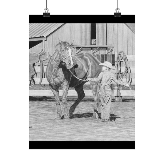 "Tall Task for a little Cawboy" Matte Vertical Posters