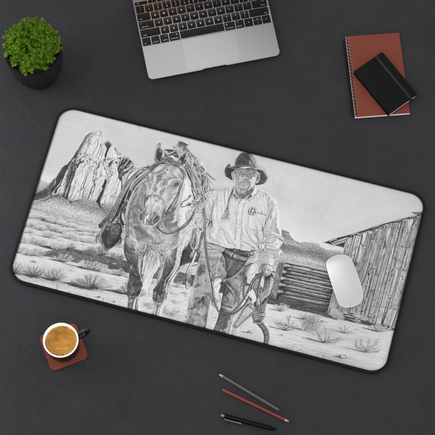 "On The Trail of Outlaw" Rustic Horseman Desk Mat - Western Decor, Cowboy Office Accessory, Horse Lovers Gift, Stylish Computer Mat, Rustic Home Office