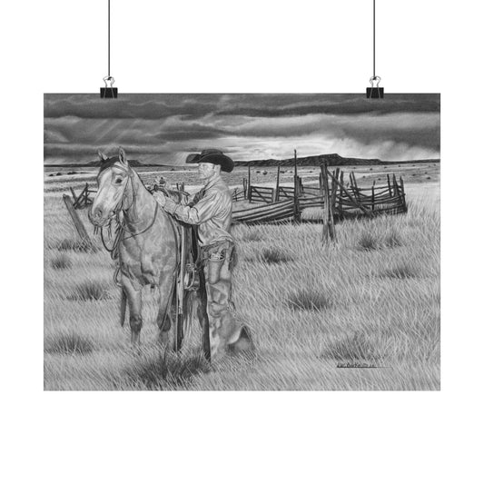 "The Coming Storm" Rustic Cowboy Art Print | Western Decor | Framed Wall Art, Matte Horizontal Posters, Country Home, Gift for Horse Lovers