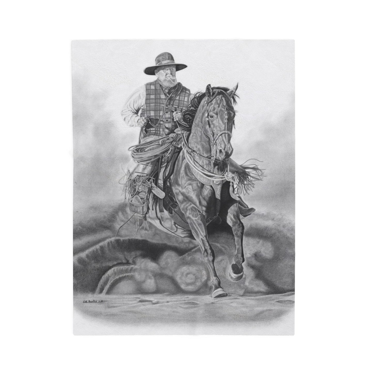 "Trouble Up Ahead"  Cozy Cowboy Velveteen Plush Blanket | Western Decor, Gift for Horse Lovers, Camping Blanket, Soft Throw, Farmhouse Style