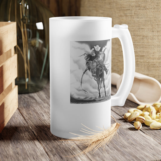 Frosted Glass Beer Mug with Vintage Art, Unique Gift for Beer Lovers, Perfect for Home or Bar, Great for Celebrations, Customizable
