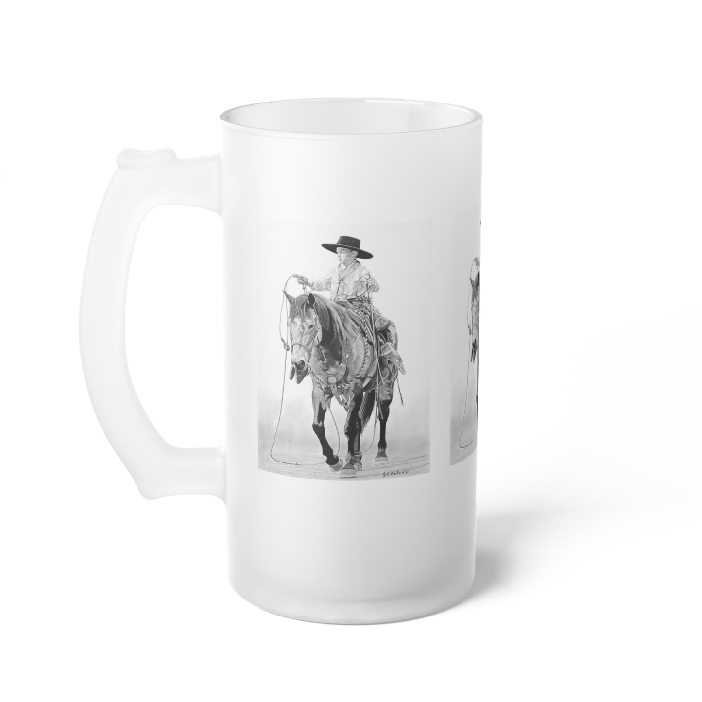 Frosted Glass Beer Mug with Vintage Art, Unique Gift for Beer Lovers, Perfect for Home or Bar, Great for Celebrations, Customizable