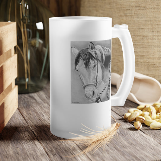 Frosted Glass Beer Mug with Vintage Art, Unique Gift for Beer Lovers, Perfect for Home or Bar, Great for Celebrations, Customizable