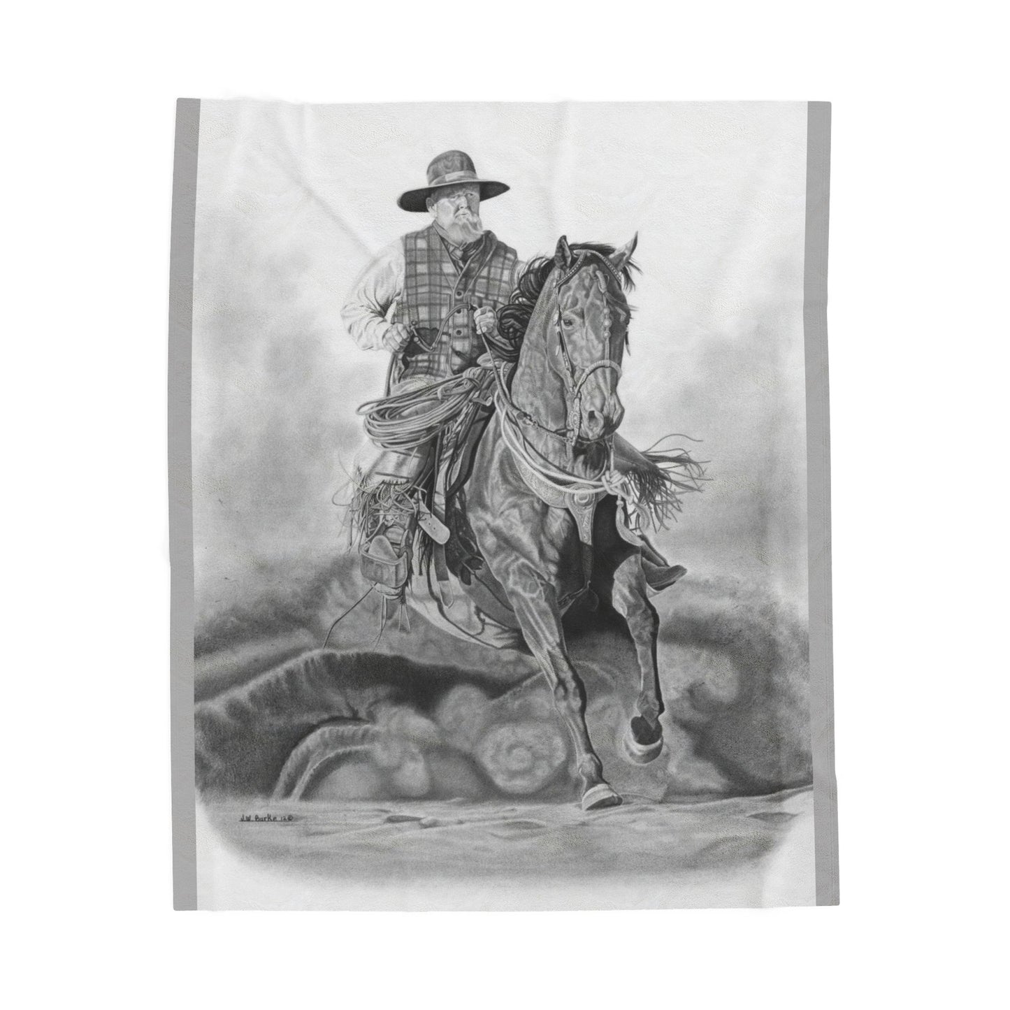 "Trouble Up Ahead"  Cozy Cowboy Velveteen Plush Blanket | Western Decor, Gift for Horse Lovers, Camping Blanket, Soft Throw, Farmhouse Style