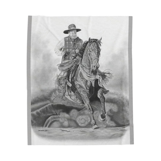 "Trouble Up Ahead"  Cozy Cowboy Velveteen Plush Blanket | Western Decor, Gift for Horse Lovers, Camping Blanket, Soft Throw, Farmhouse Style