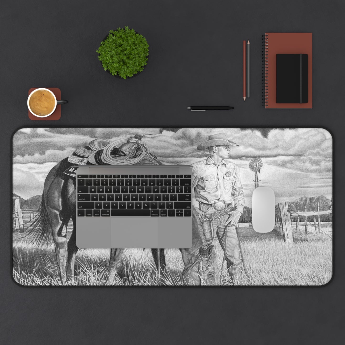 Young Cowboy Dream Rustic Horseman Desk Mat - Western Decor, Cowboy Office Accessory, Horse Lovers Gift, Stylish Computer Mat, Rustic Home Office