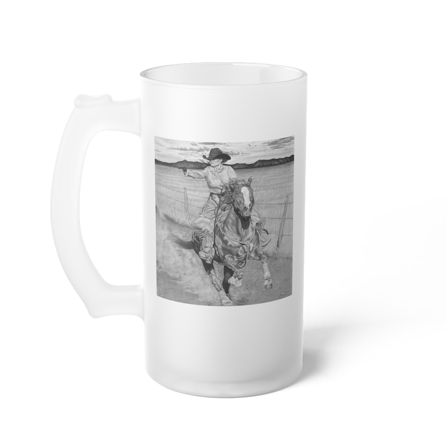 Frosted Glass Beer Mug with Vintage Art, Unique Gift for Beer Lovers, Perfect for Home or Bar, Great for Celebrations, Customizable