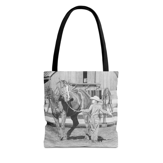 "Tall Task for a Little  Cowboy"  Tote Bag, Western Style Shopping Tote, Equestrian Gift, Farmhouse Decor, Horse Lover Accessory