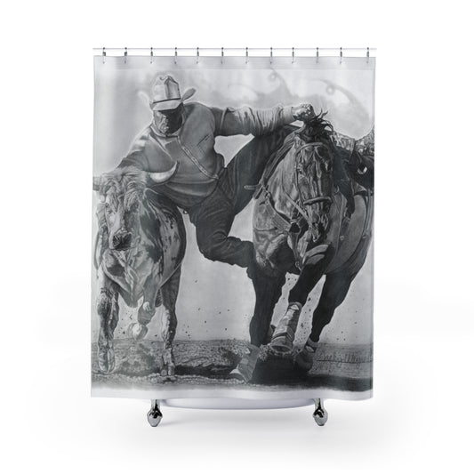 Cowboy Life #1 Shower Curtain — Western Ranch Black-and-White Bathroom Decor