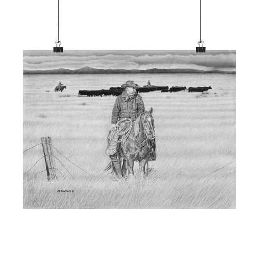 "The Passing Storm" Rustic Cowboy Art Print | Western Decor | Framed Wall Art, Matte Horizontal Posters, Country Home, Gift for Horse Lovers