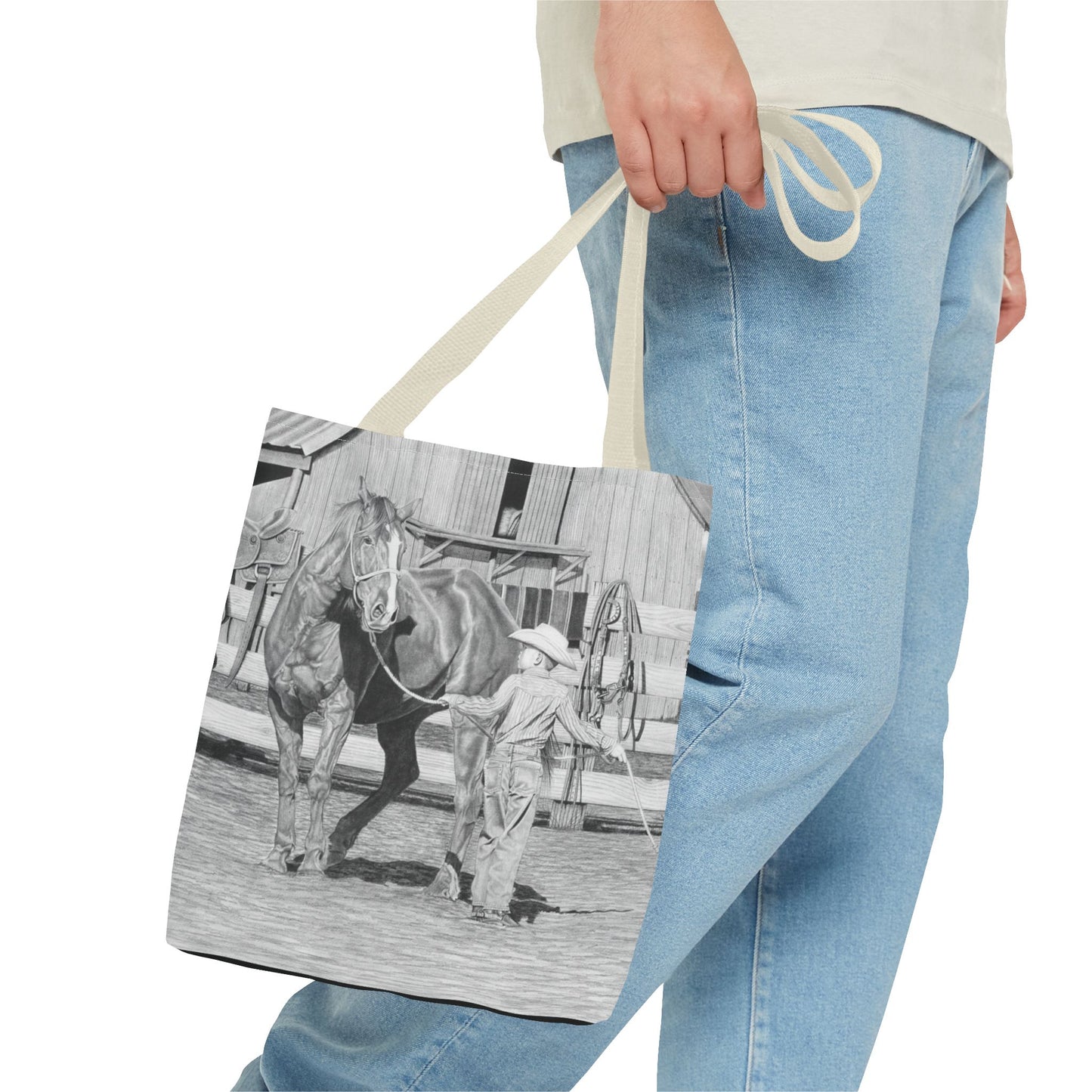 "Tall Task for a Little  Cowboy"  Tote Bag, Western Style Shopping Tote, Equestrian Gift, Farmhouse Decor, Horse Lover Accessory