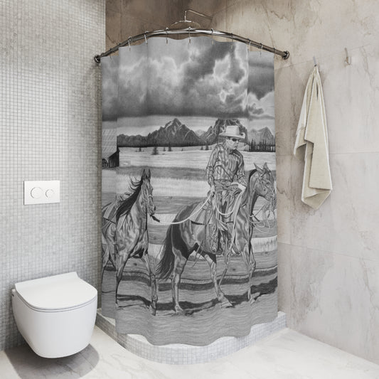 The Gift named Storm Shower Curtain — Western Ranch Black-and-White Bathroom Decor