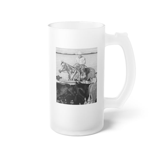 Frosted Glass Beer Mug with Vintage Art, Unique Gift for Beer Lovers, Perfect for Home or Bar, Great for Celebrations, Customizable