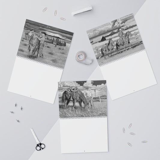 Western Cowboy Wall Calendar — Blank Monthly Planner with Rustic Ranch Art