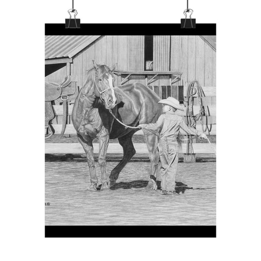 "Tall Task for a little Cawboy" Matte Vertical Posters