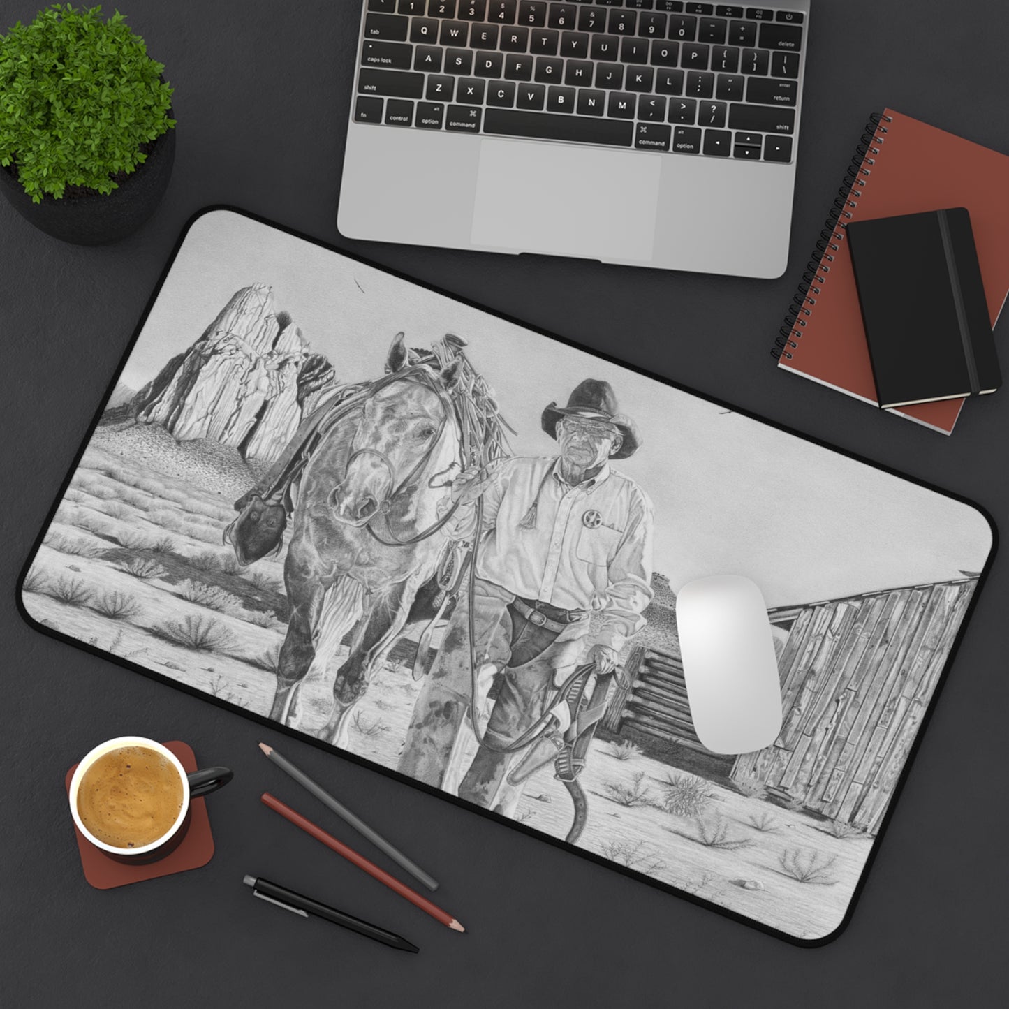 "On The Trail of Outlaw" Rustic Horseman Desk Mat - Western Decor, Cowboy Office Accessory, Horse Lovers Gift, Stylish Computer Mat, Rustic Home Office