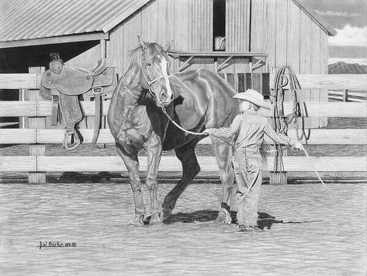 Tall Task For A Little Cowboy - Art Print