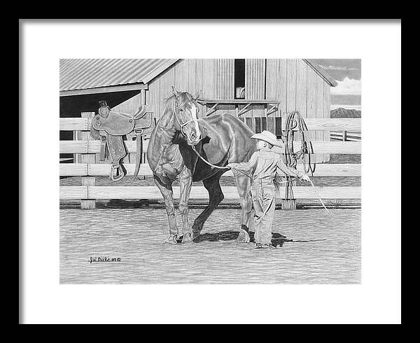 Tall Task For A Little Cowboy - Framed Print
