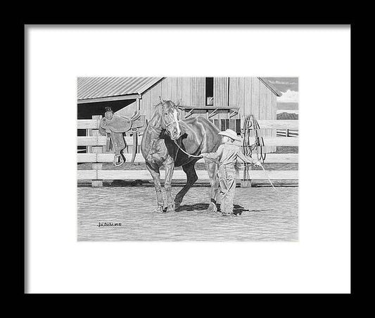 Tall Task For A Little Cowboy - Framed Print